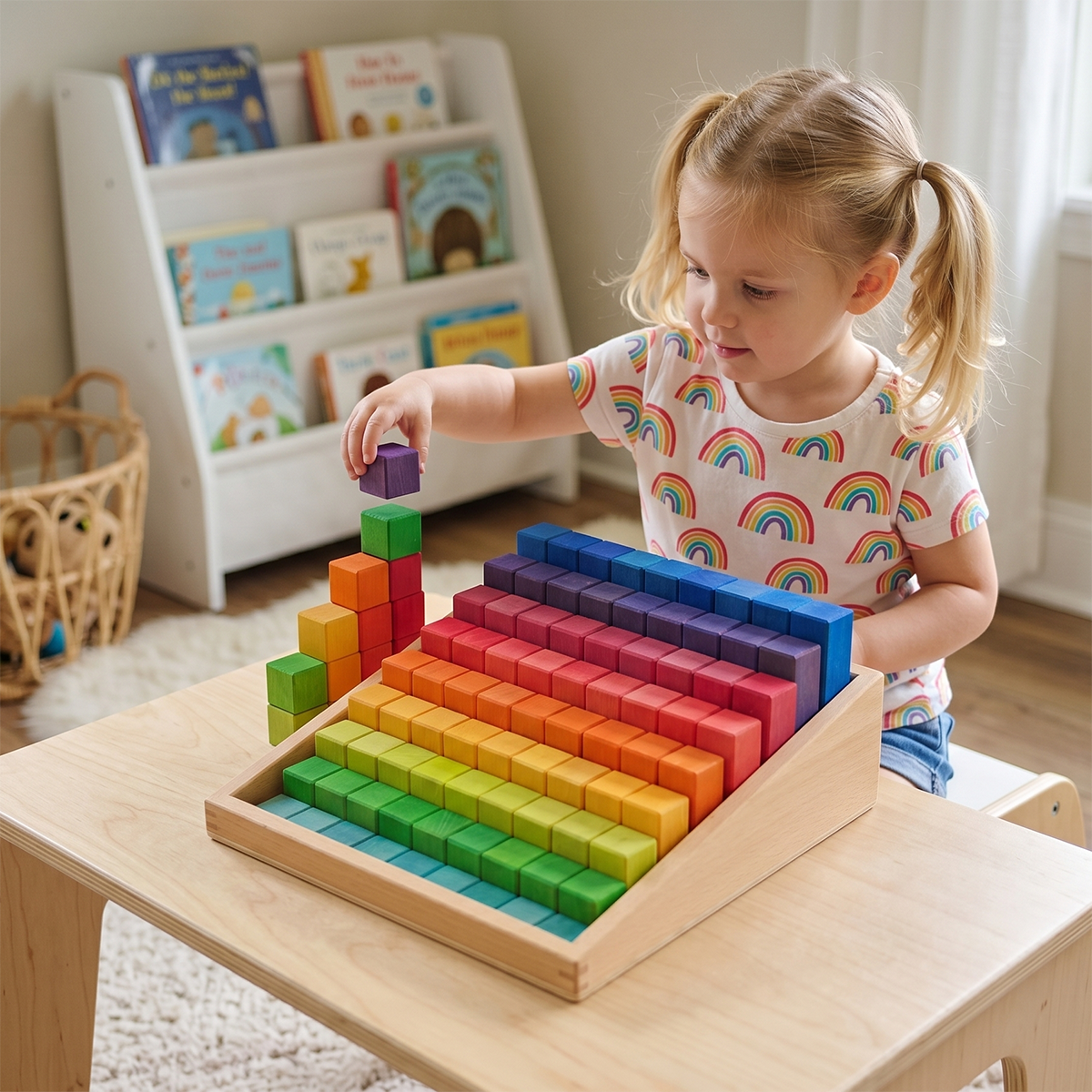 100 Pcs Small Wooden Counting Blocks Set
