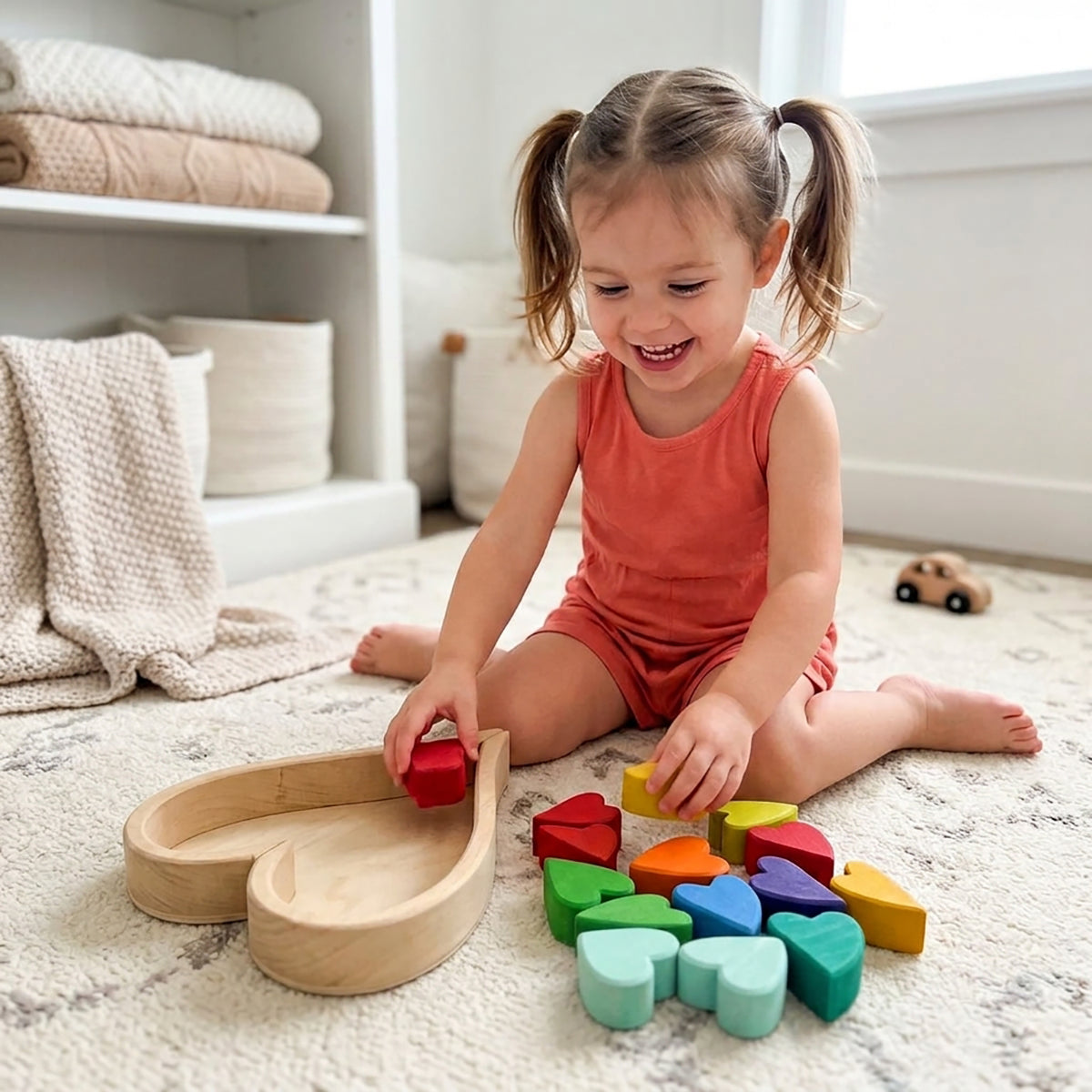 10-Piece Wooden Rainbow Heart Stacking Puzzle & Balancing Blocks