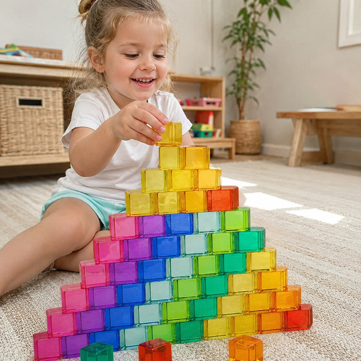100-Piece Acrylic Rainbow Sensory Blocks with Tray