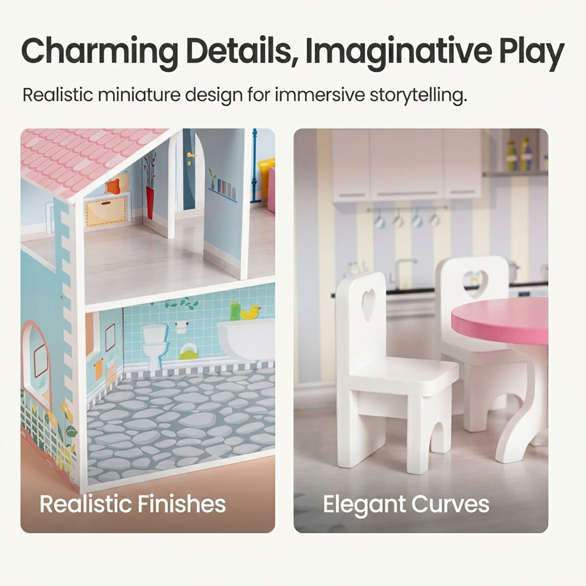 Multi-Tier Wooden Dollhouse with Furniture