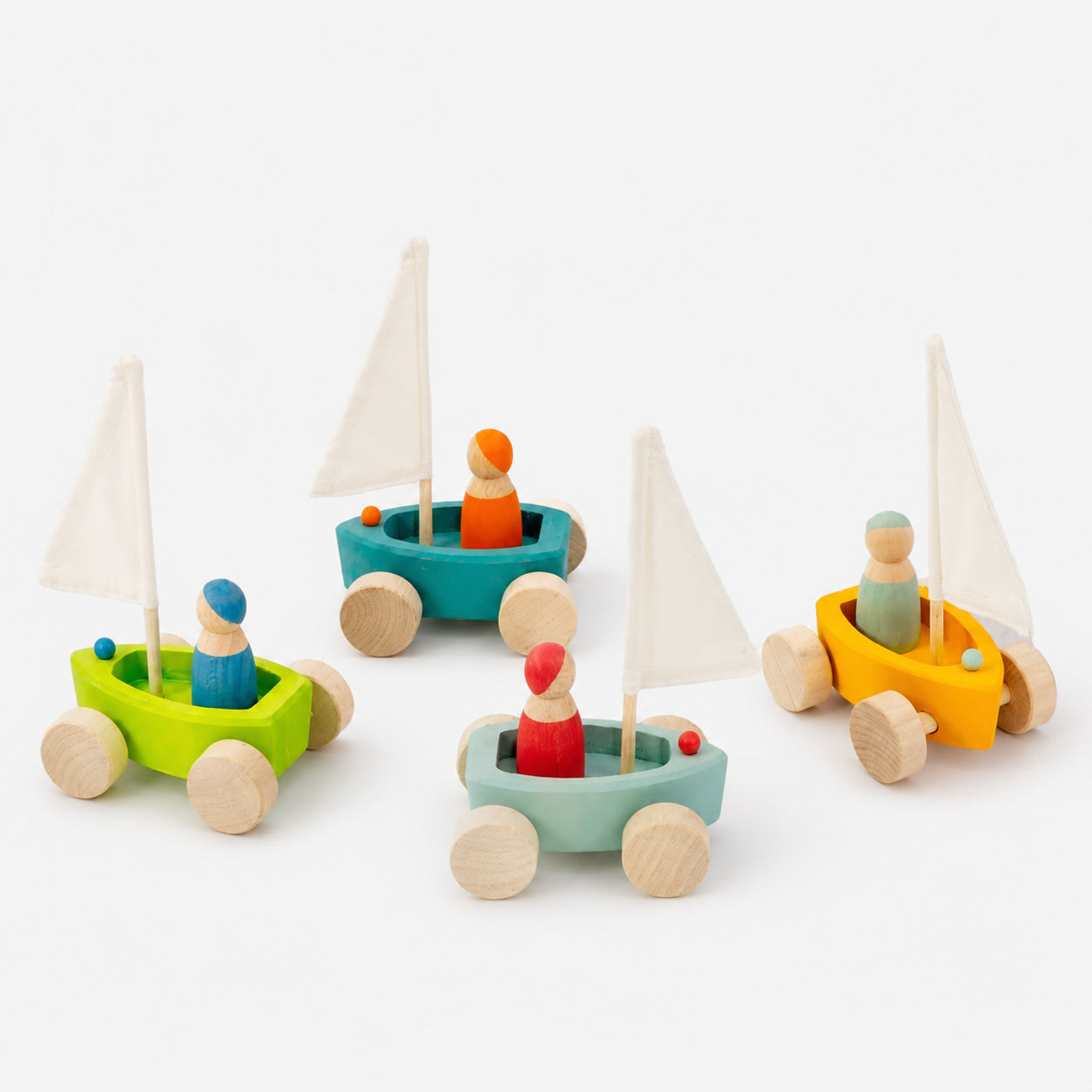 4-Piece Wooden Land Yachts & Peg Doll Sailors Set