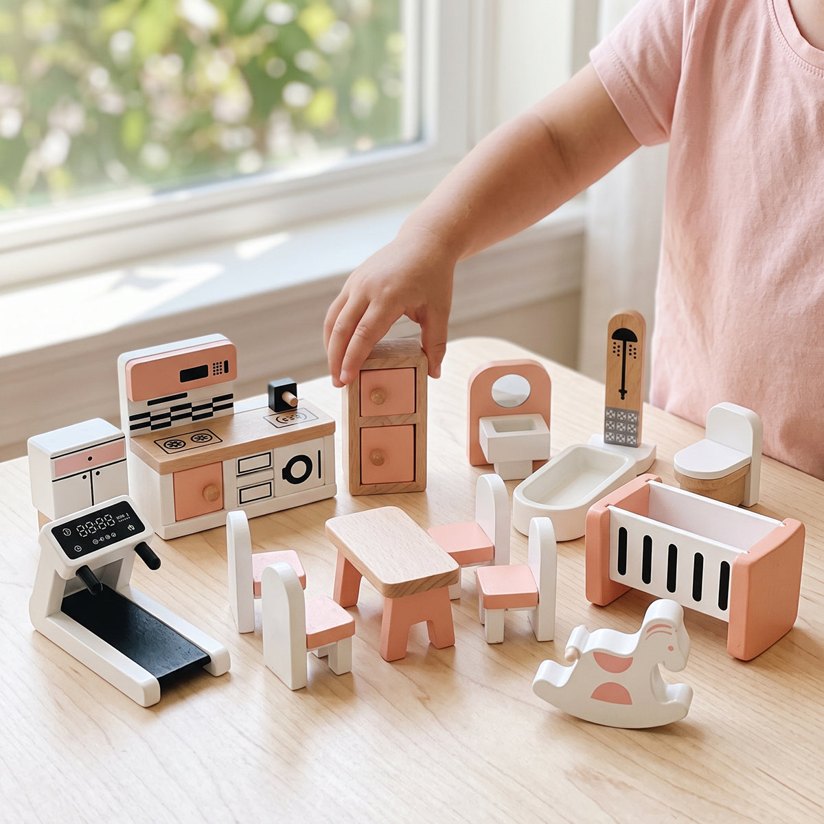 34-Piece Wooden Dollhouse Miniature Furniture Set