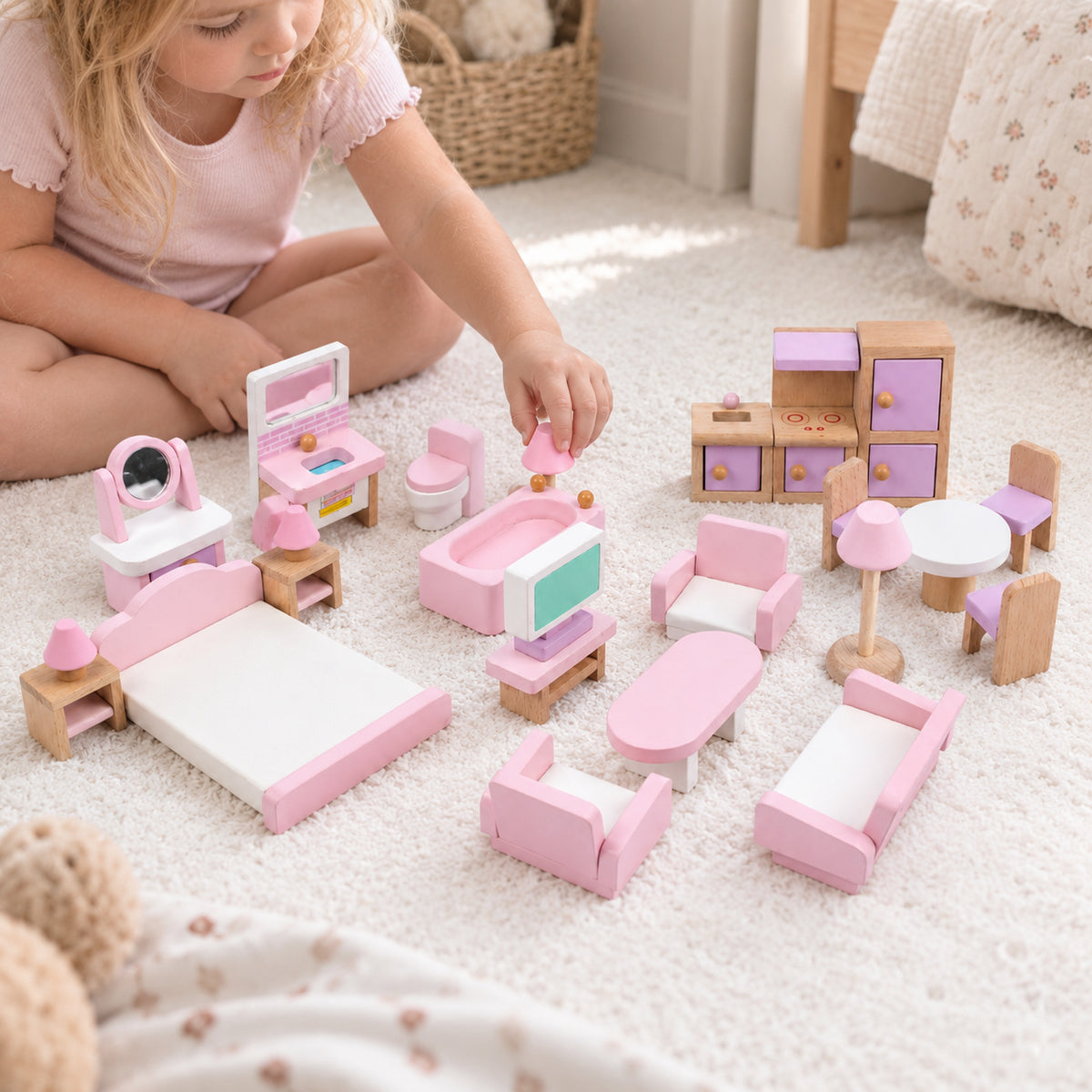 22-Piece Wooden Dollhouse Miniature Furniture Set