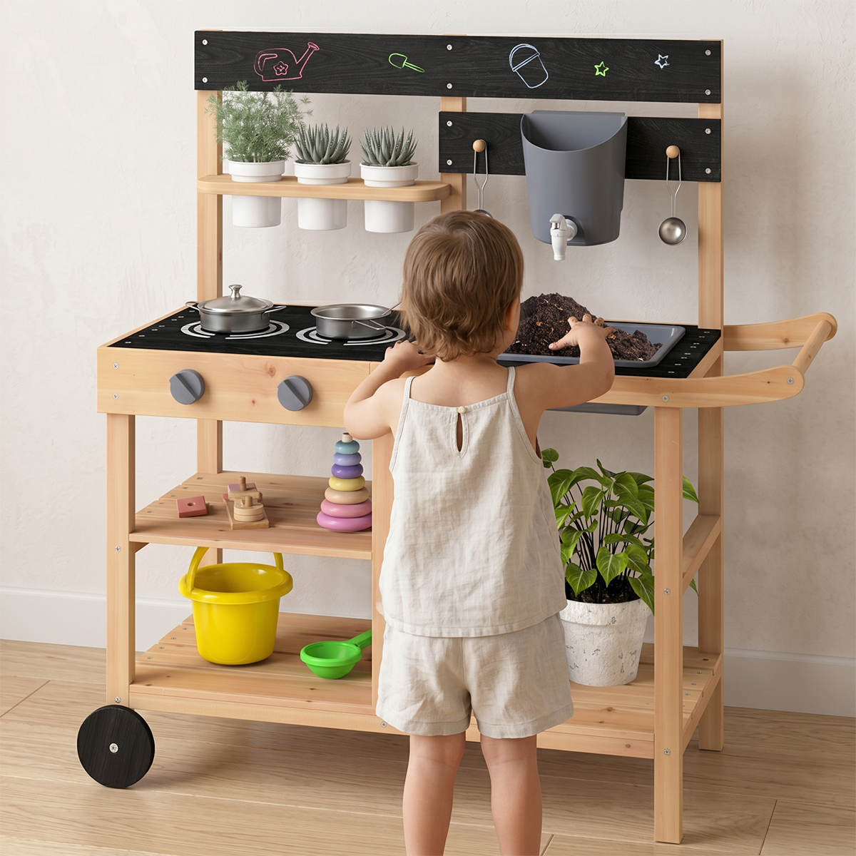 Educational Outdoor Cook Station with Blackboard & Planting Pots