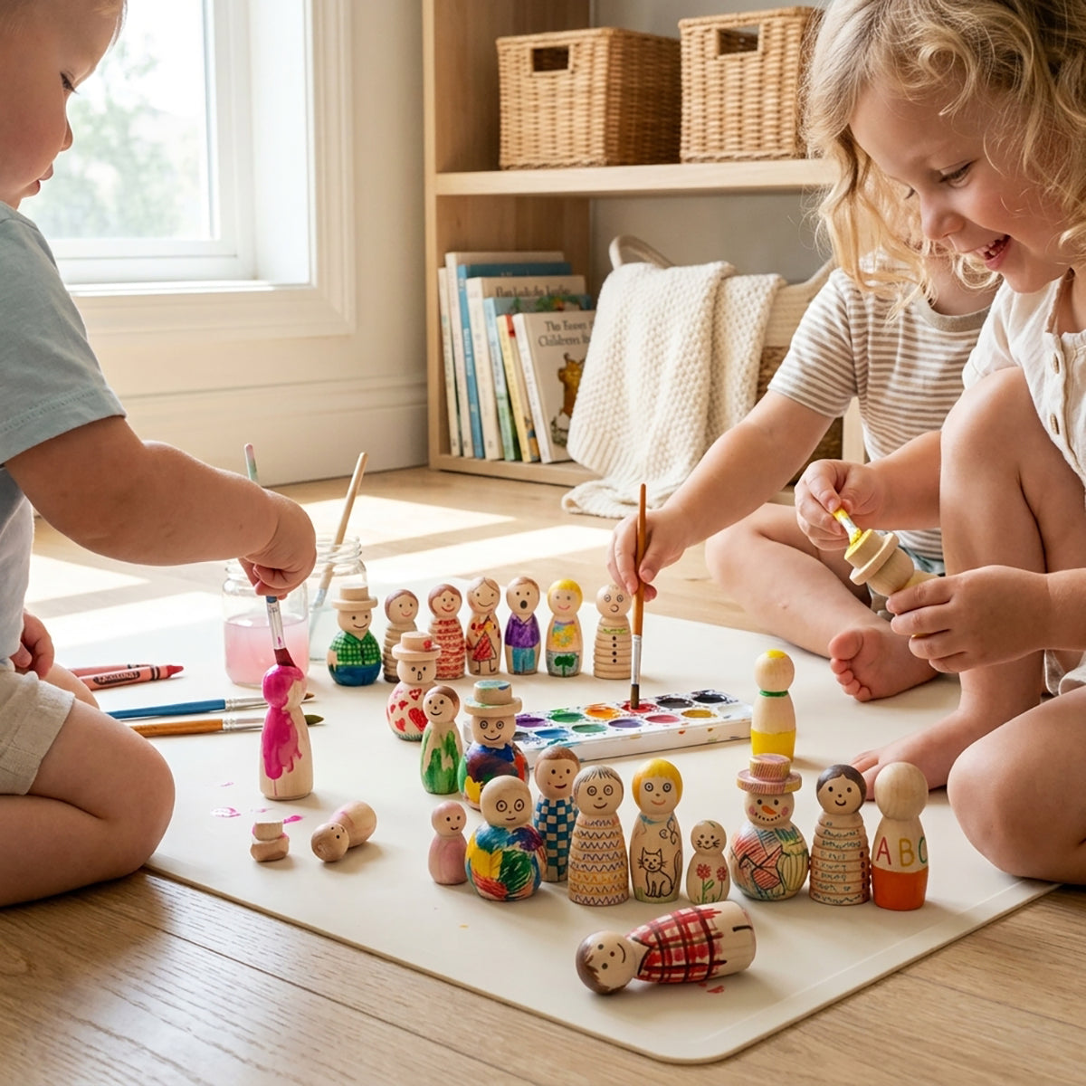 Diverse Wooden Peg Dolls Set