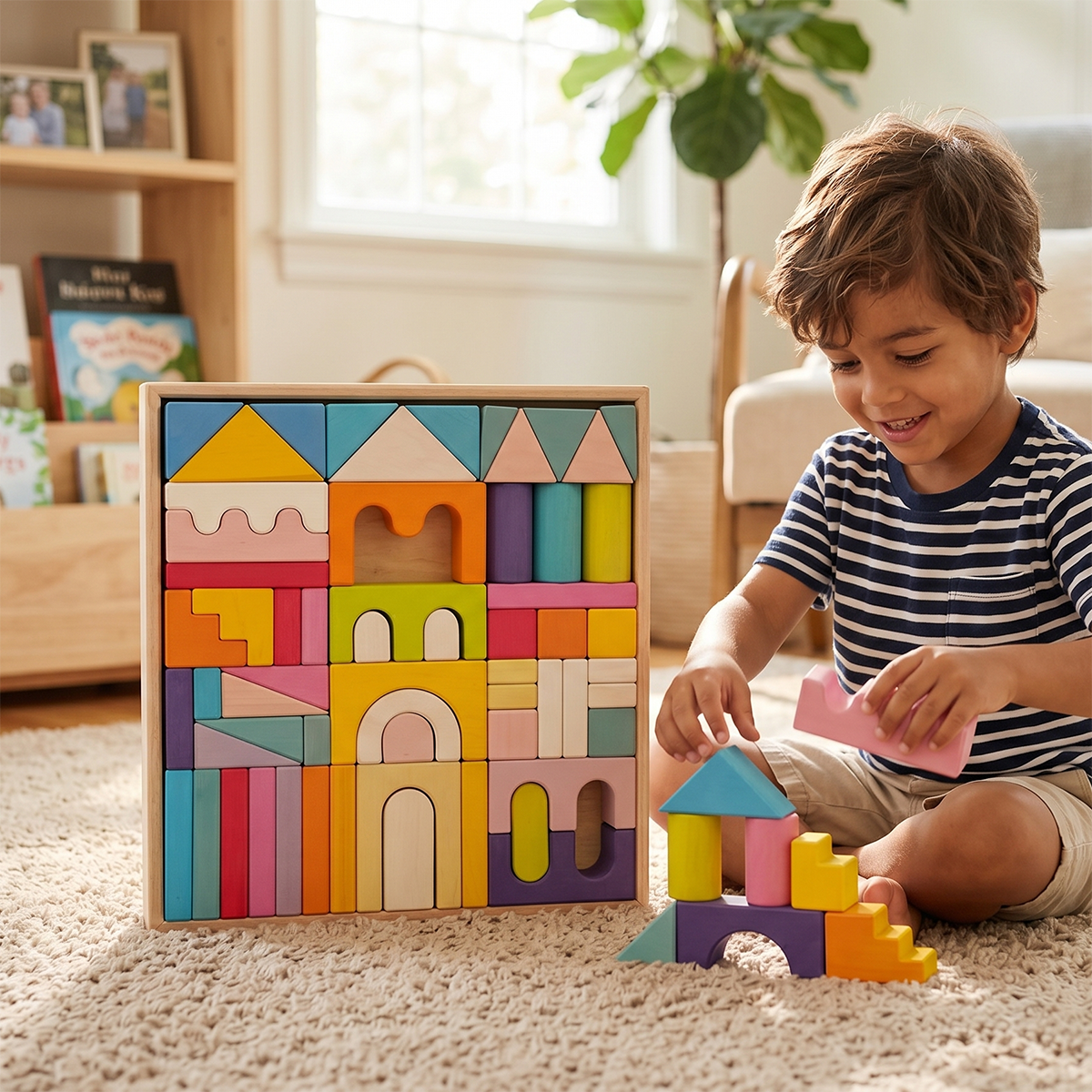 62 Pcs Extra Large Wooden Castle Building Blocks Set