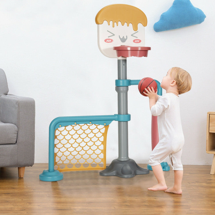 Height Adjustable Kids Basketball Hoop & Soccer Goal Toy