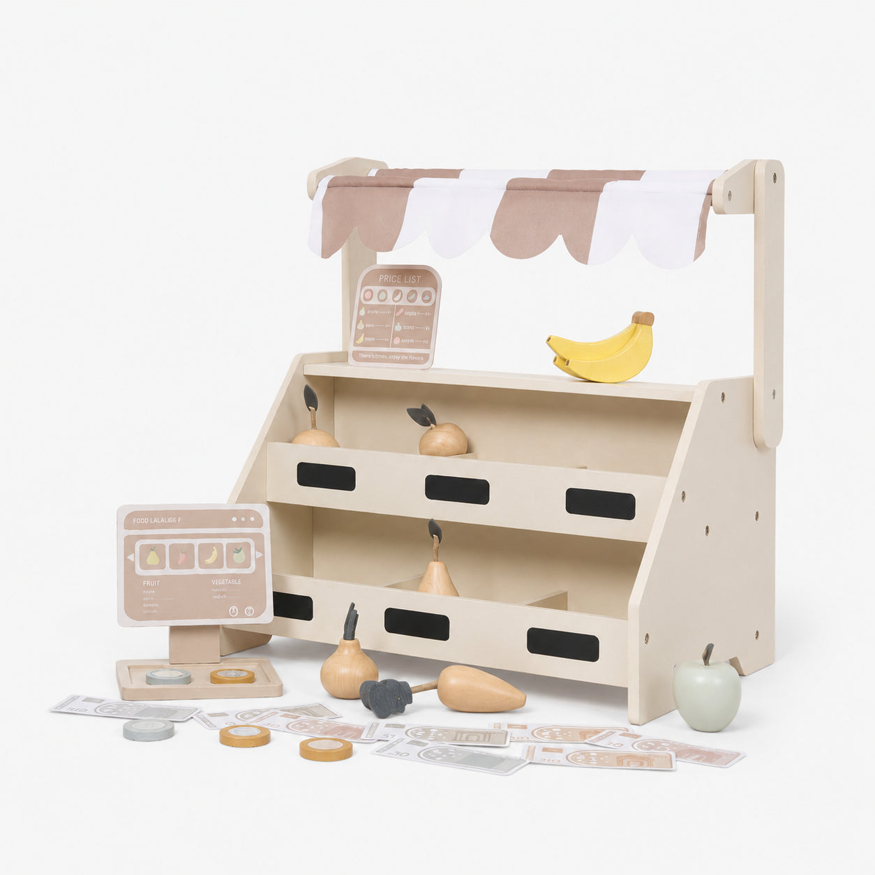 Toddler Pretend Play Market with Wooden Play Food