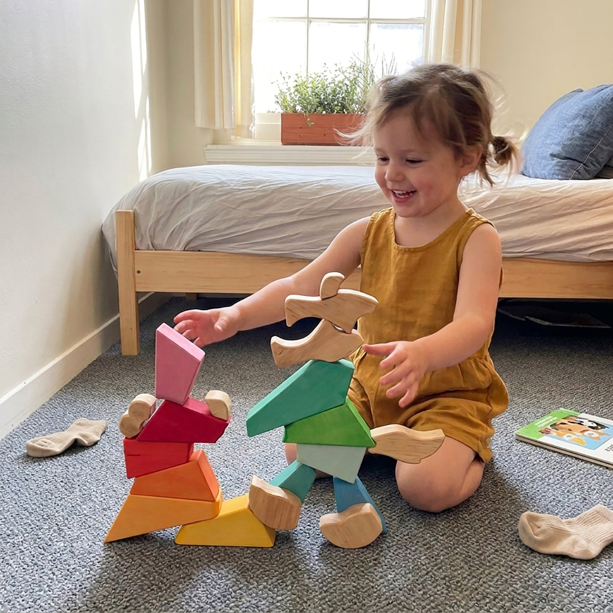 27-Piece Rainbow Lion Wooden Puzzle & Stacking Blocks