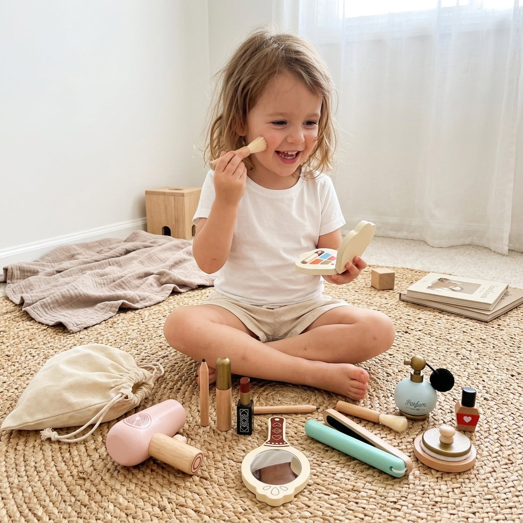 Wooden Pretend Makeup Set with Lipstick & Perfume