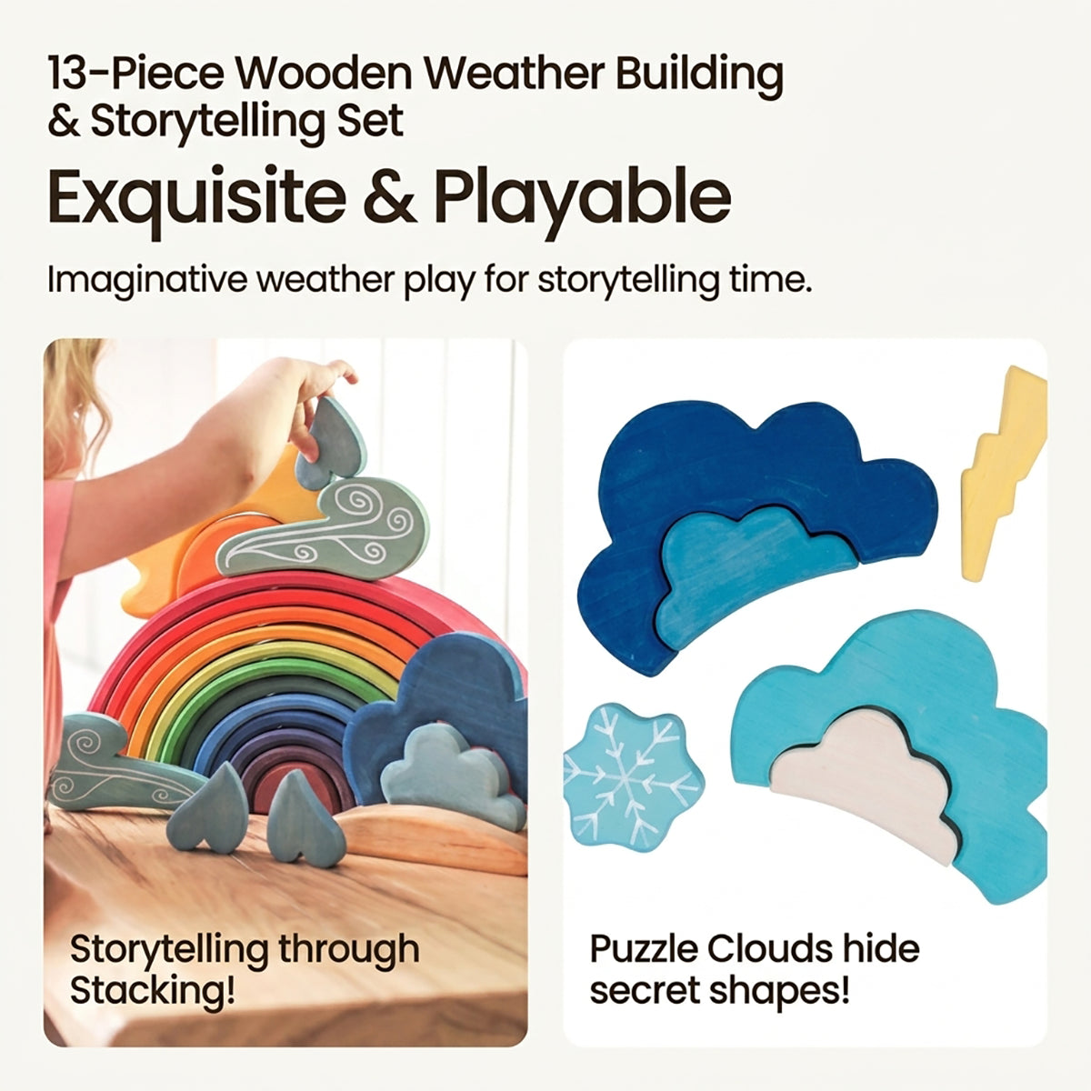 13-Piece Wooden Weather Building & Storytelling Set
