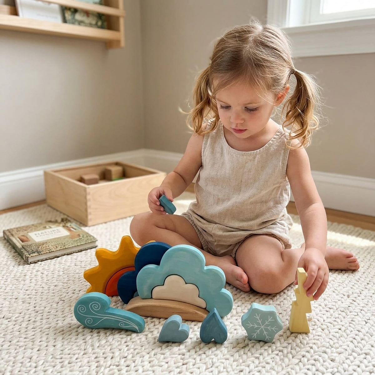 13-Piece Wooden Weather Building & Storytelling Set