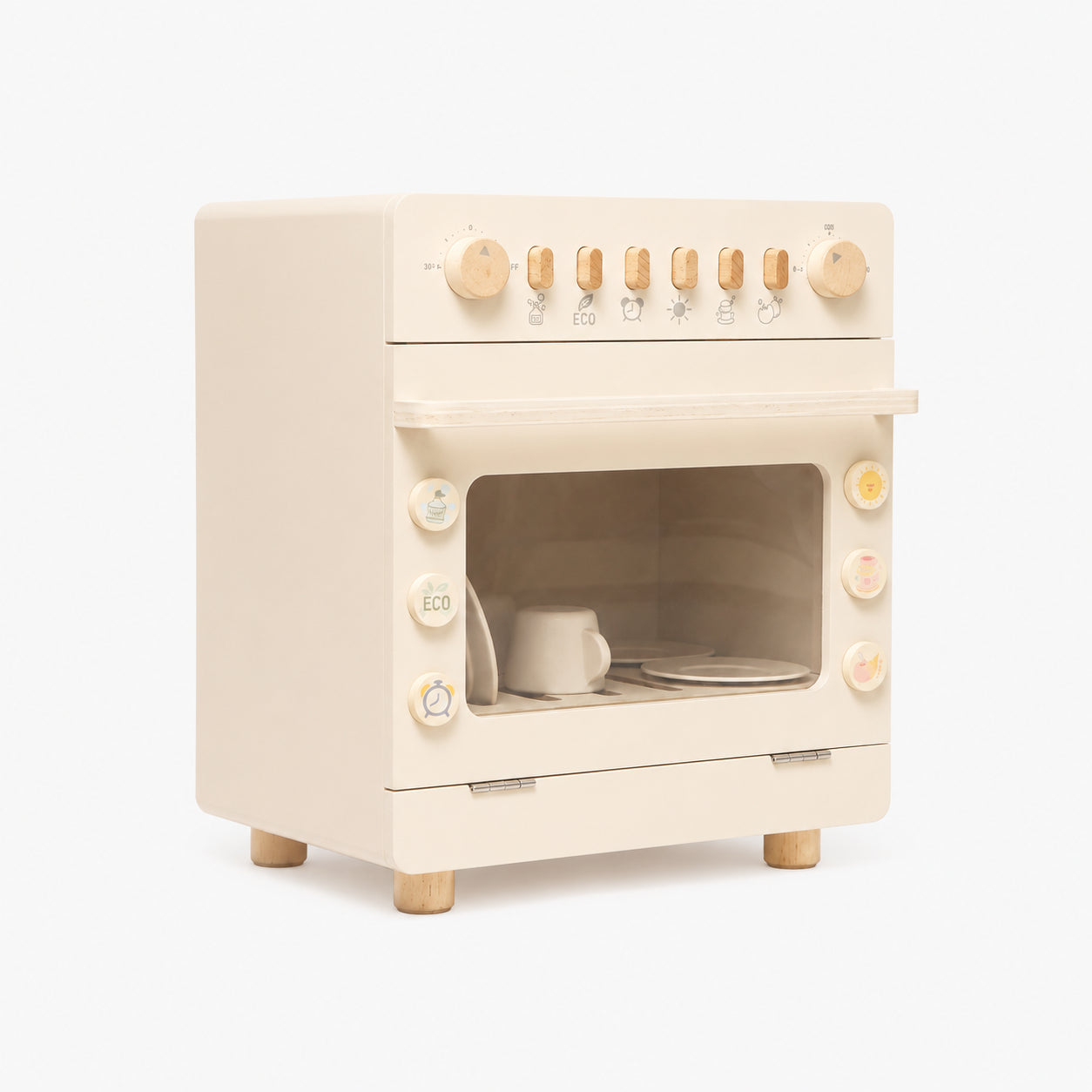 Wooden Dishwasher Pretend Play Kitchen Appliance with Dish Accessories