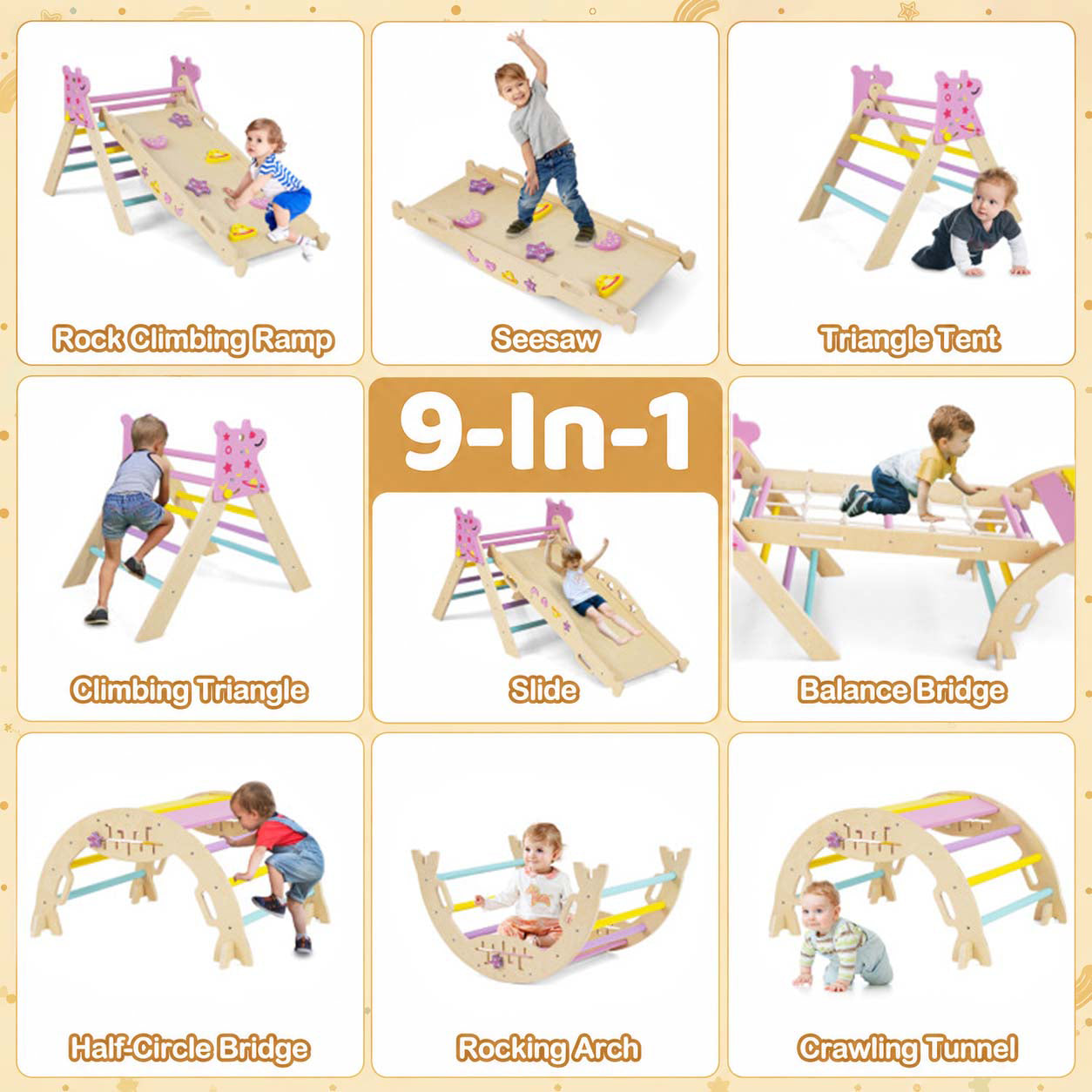 Unicorn Theme Foldable Wooden Climbing Set