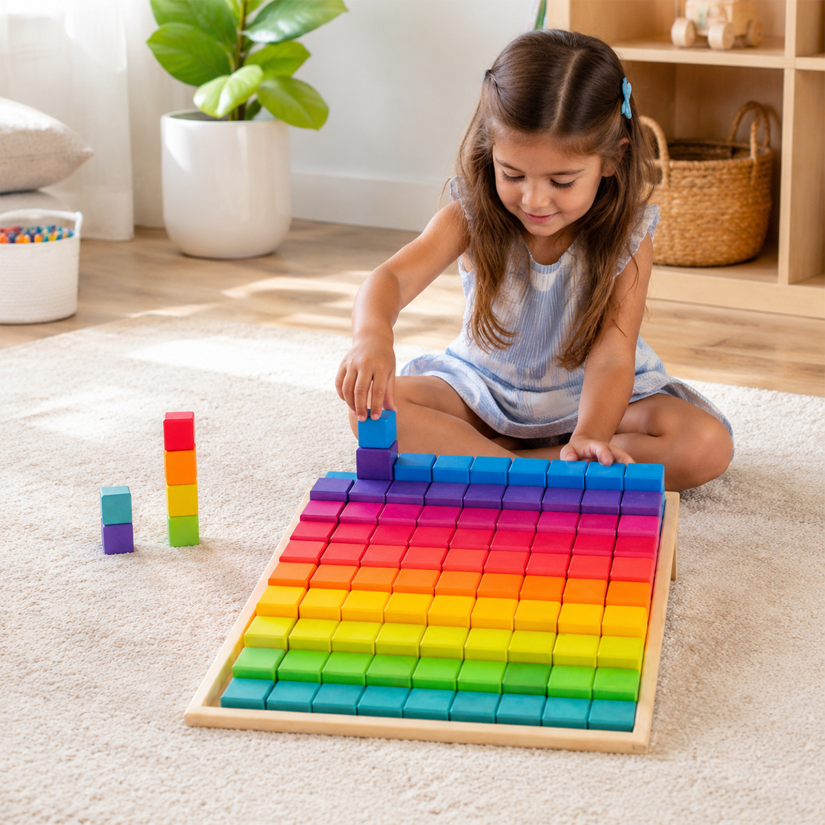 100 Pcs Large Wooden Stepped Counting Blocks Set