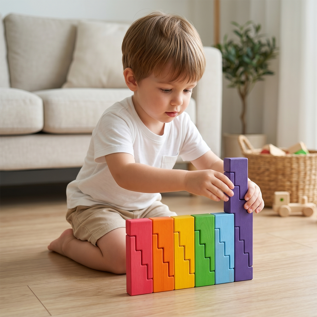 Rainbow Zigzag Stairs Building Blocks Set