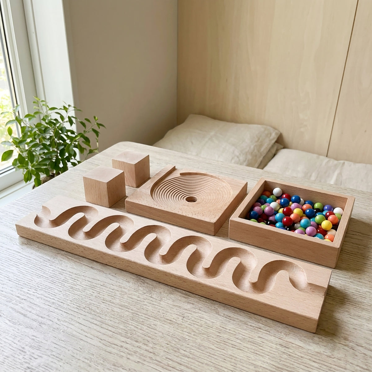 Small Wooden Marble Run Set with 100 Beads