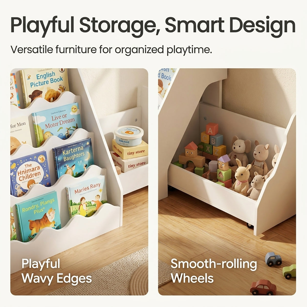 Montessori Kids Bookshelf and Toy Organizer