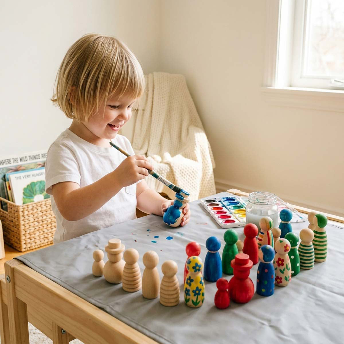 Diverse Wooden Peg Dolls Set
