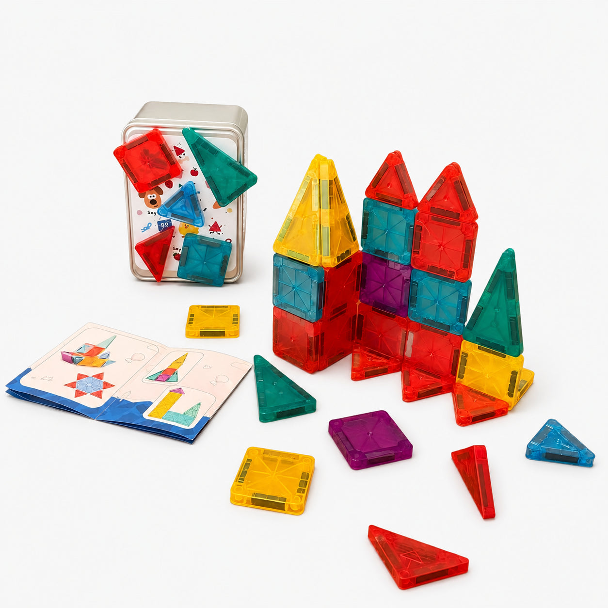 56-Piece Mini Magnetic Building Tiles Travel Set with Tin Box