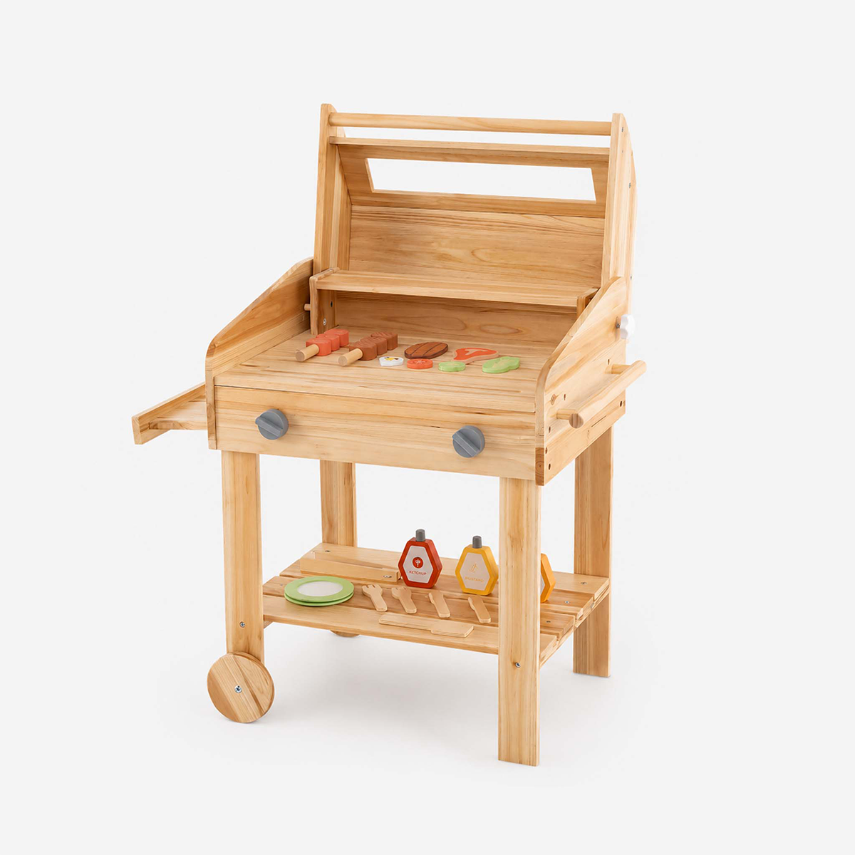 Kids Wooden BBQ Grill Playset with Wheels