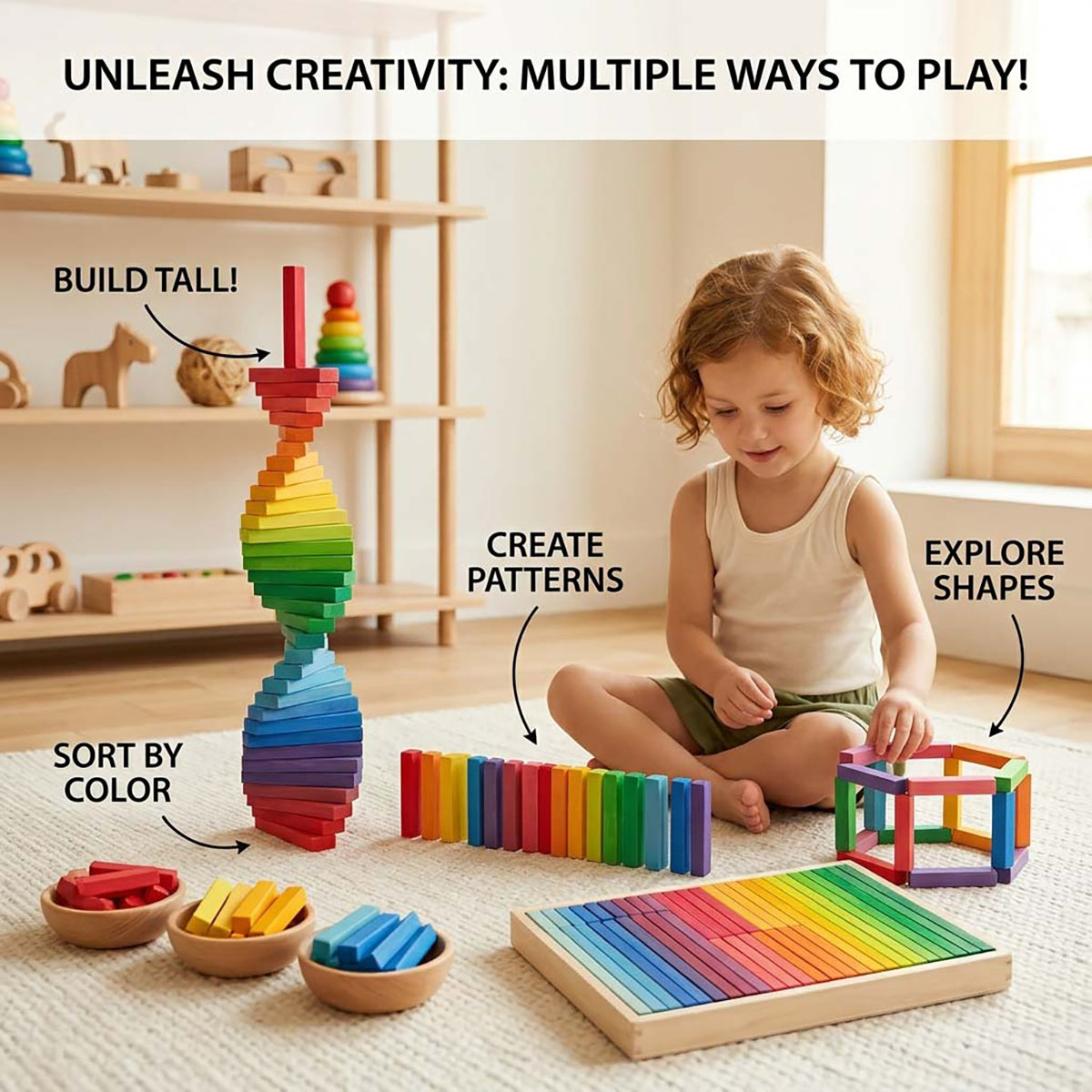 Wooden Rainbow Building Slats Set