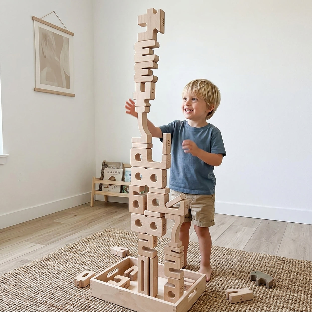 Montessori Wooden Math Blocks Screen-Free Toy for Toddlers