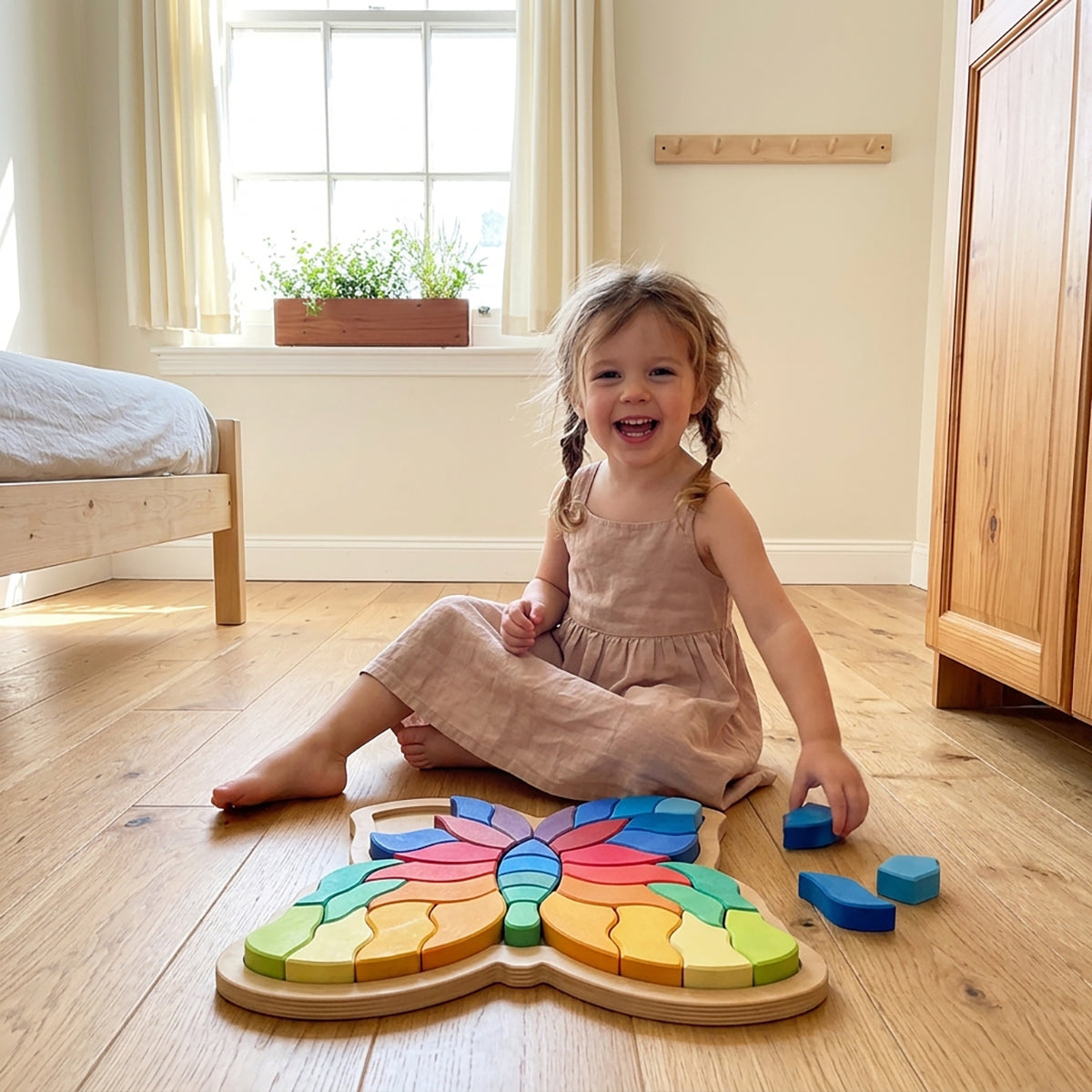 37-Piece Wooden Butterfly Puzzle & Thick Stacking Blocks