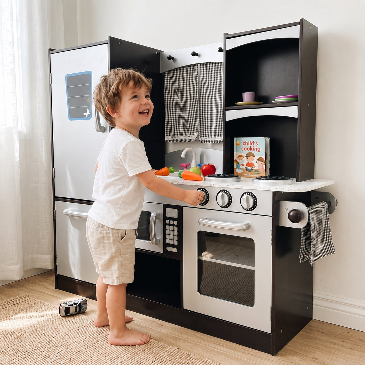Modern Pretend Cooking Wooden Play Kitchen Set for Kids