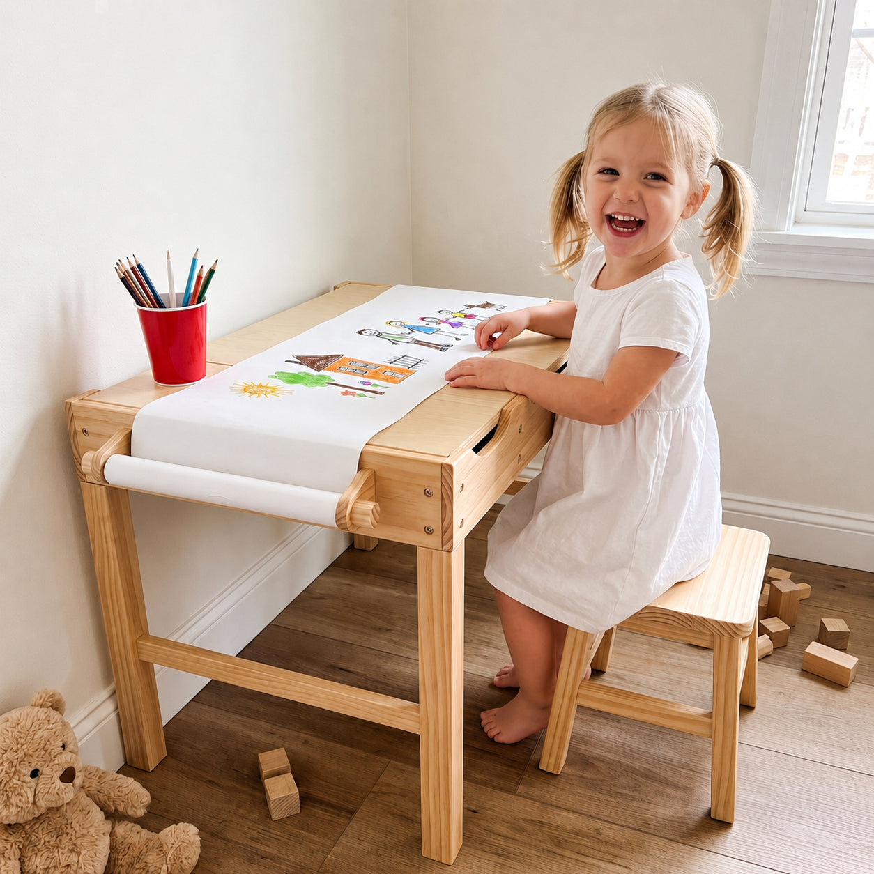Kids Multi-Activity Desk with Storage & Paper Roll