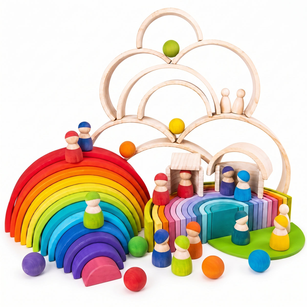 6-Piece Maple Wood Sorting Balls for Rainbow & Marble Play