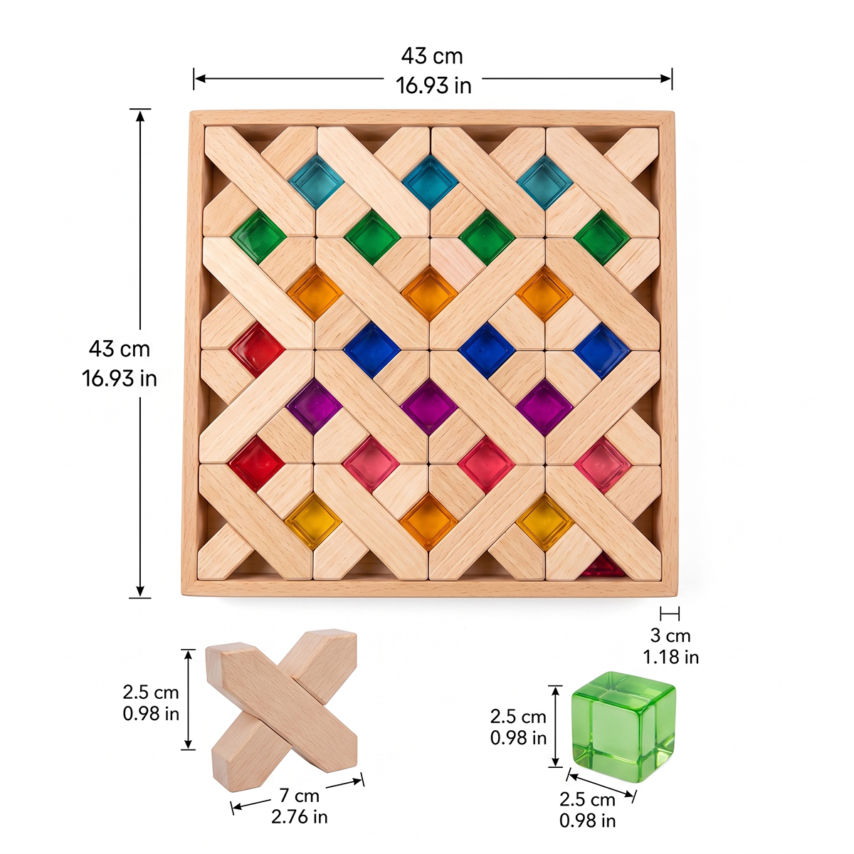 80-Piece Lucite Cubes and Wooden Stacking Blocks Set
