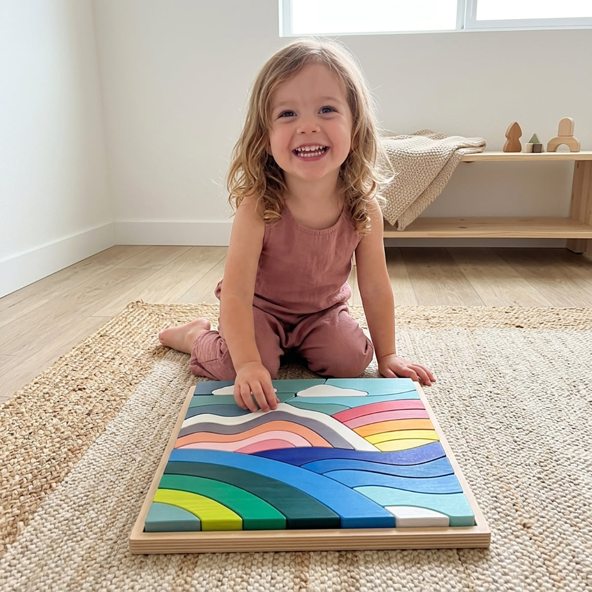 Wooden Rainbow Cloud Landscape Puzzle Board