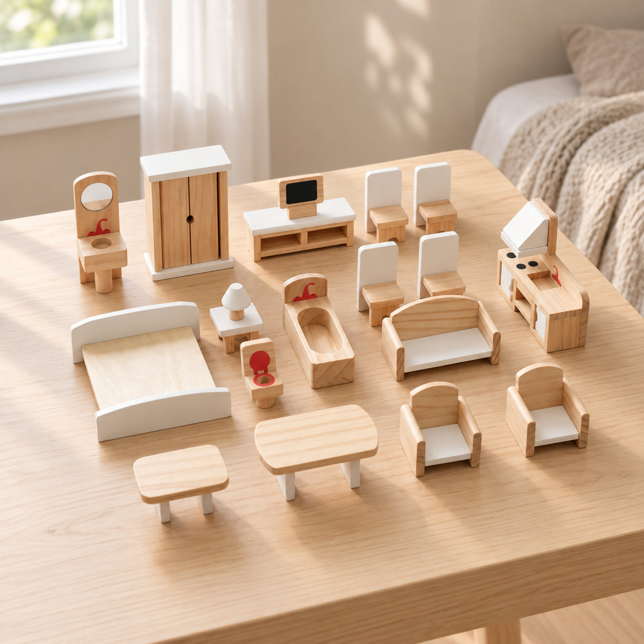 Wooden Dollhouse Furniture Set