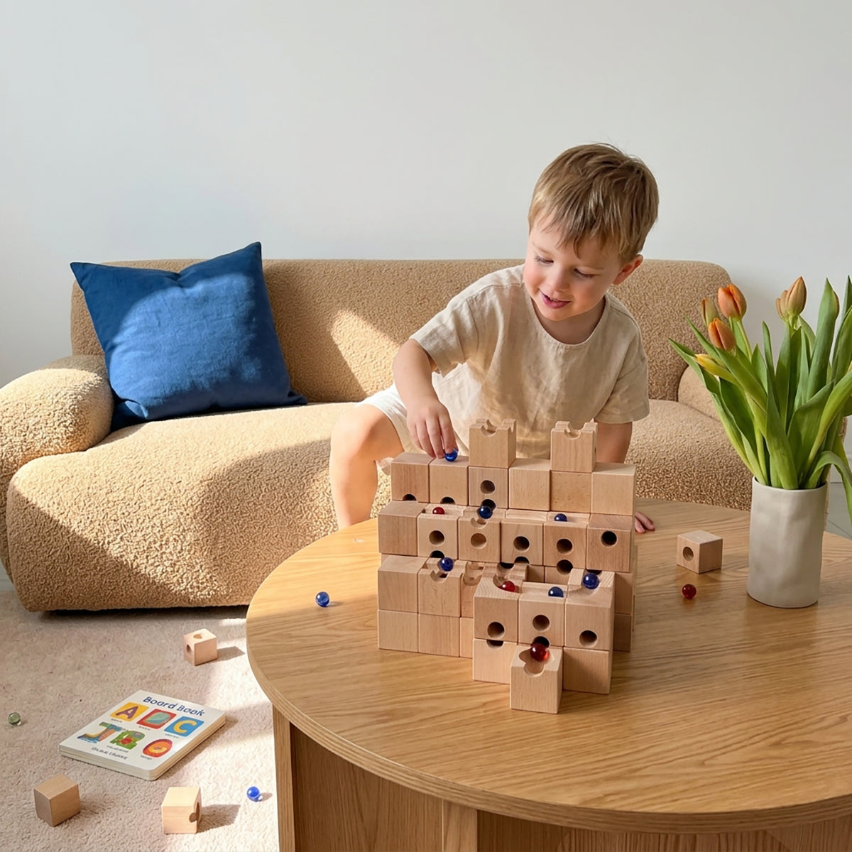 Solid Beech Wood Marble Run Set