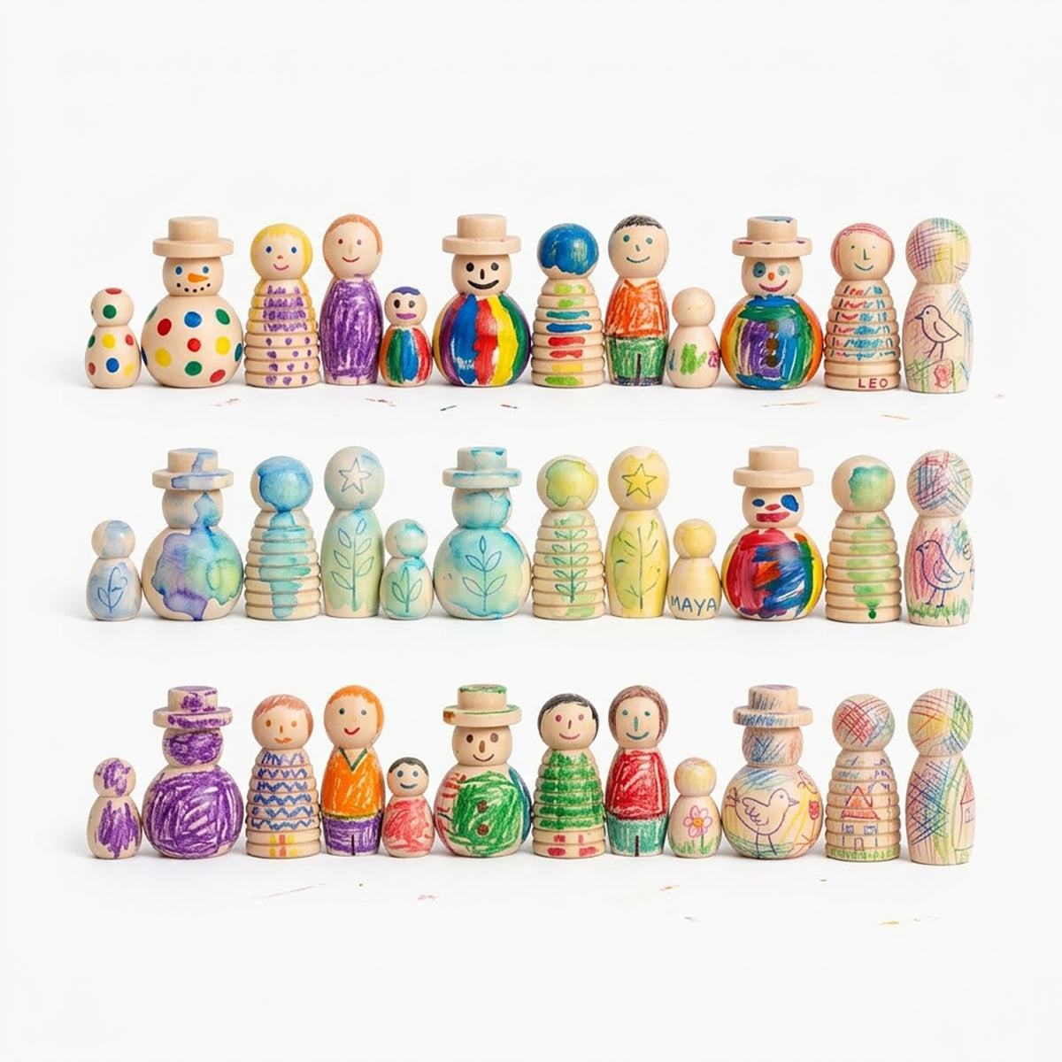 Diverse Wooden Peg Dolls Set