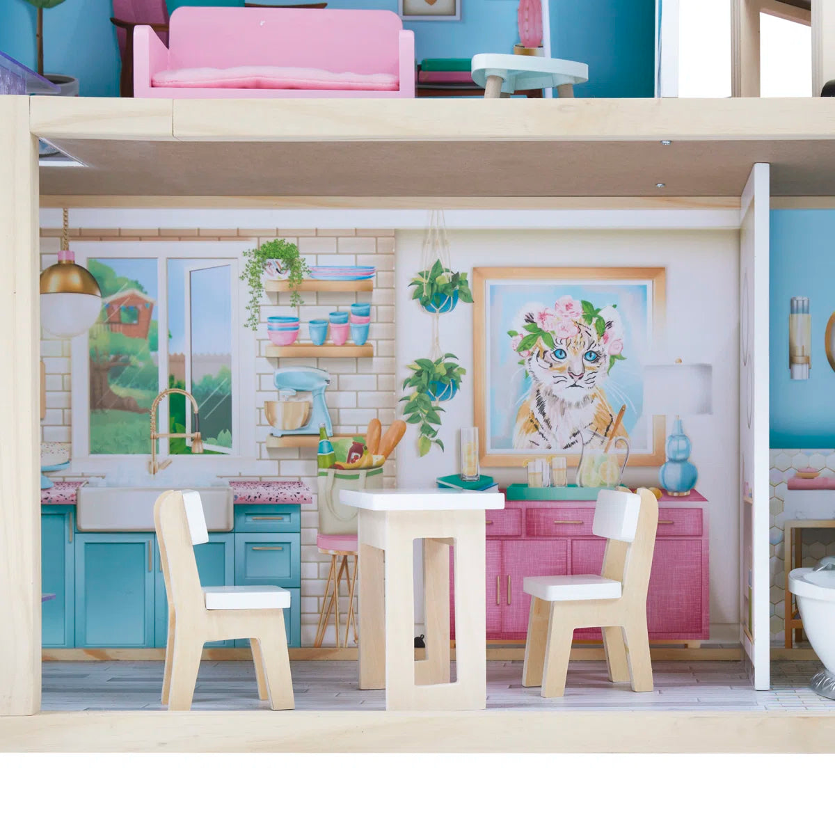 3-Story Wooden Dollhouse with Elevator