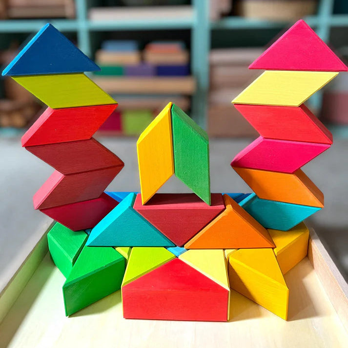 36-Piece Rainbow Wooden Rhombic Geometric Puzzle