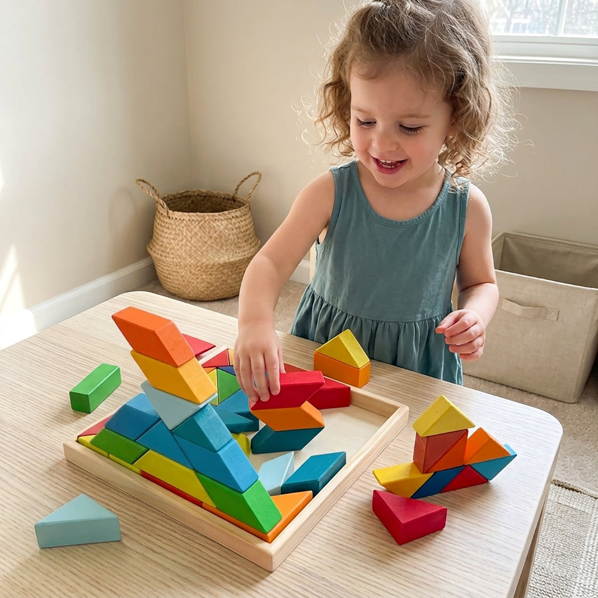 36-Piece Rainbow Wooden Rhombic Geometric Puzzle