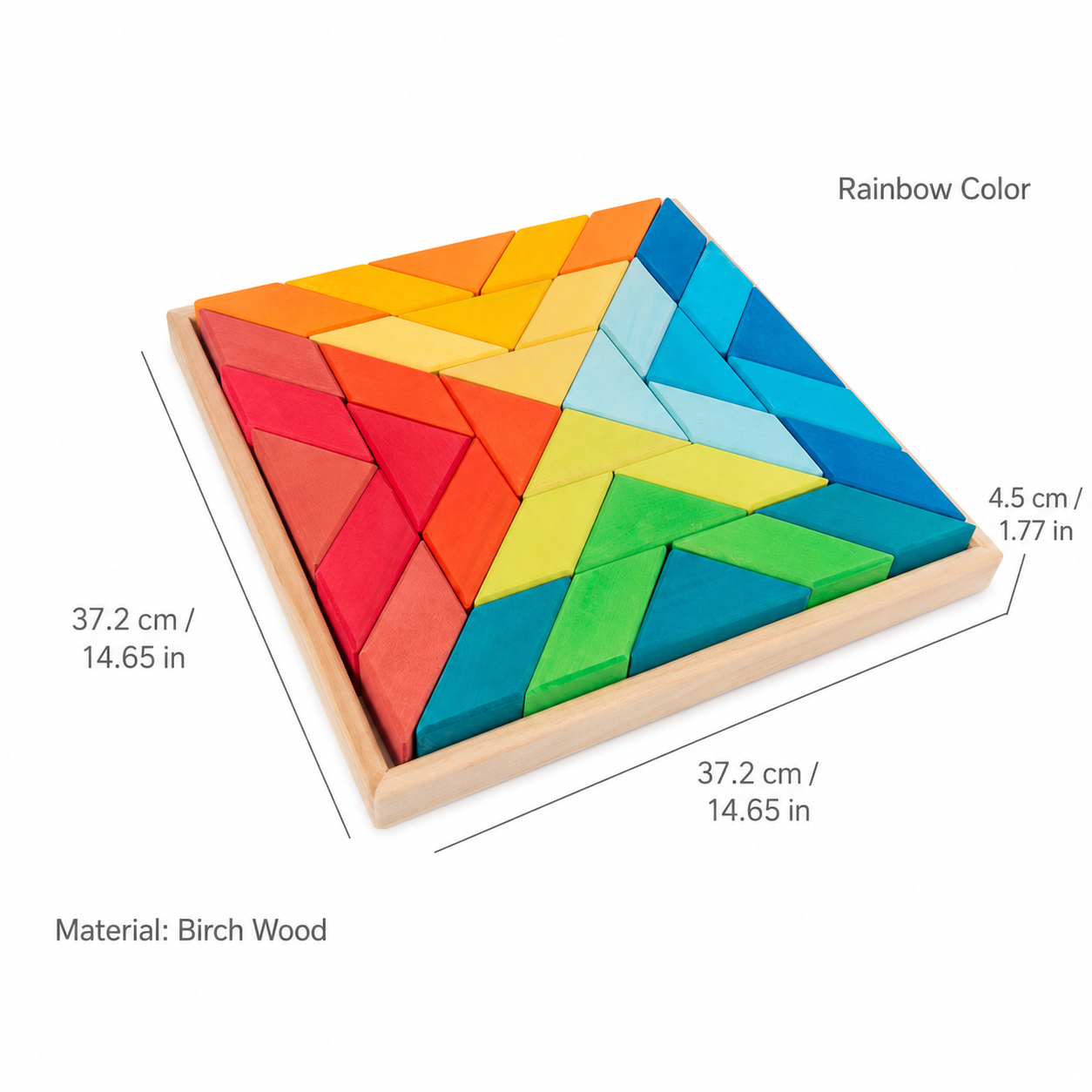36-Piece Rainbow Wooden Rhombic Geometric Puzzle