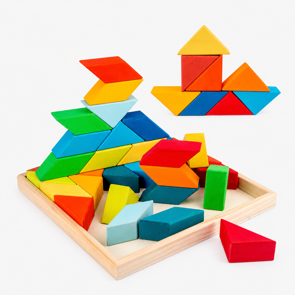 36-Piece Rainbow Wooden Rhombic Geometric Puzzle