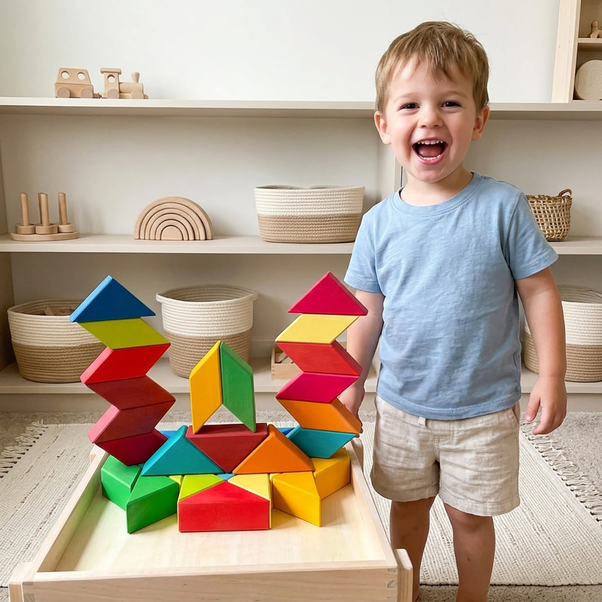 36-Piece Rainbow Wooden Rhombic Geometric Puzzle