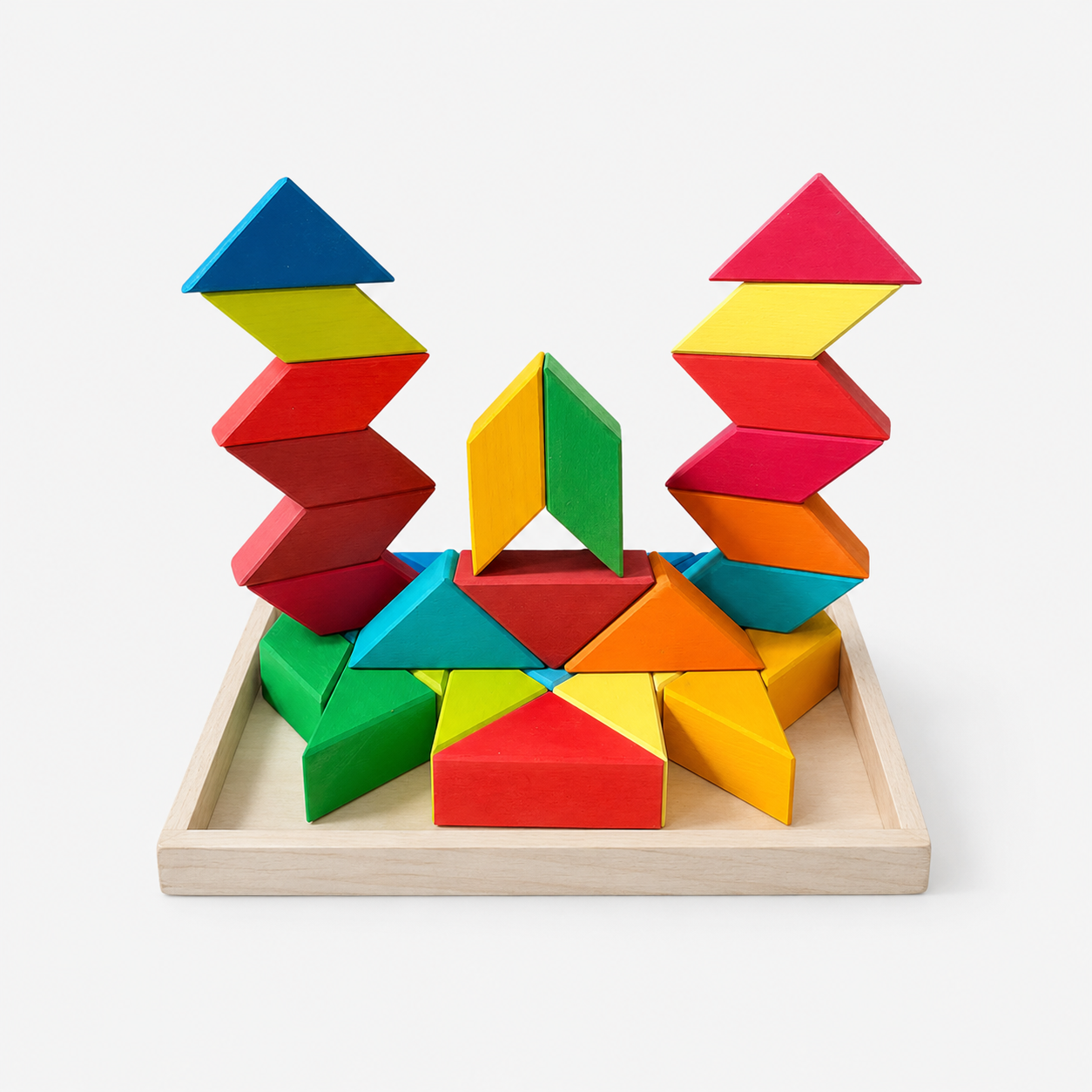36-Piece Rainbow Wooden Rhombic Geometric Puzzle