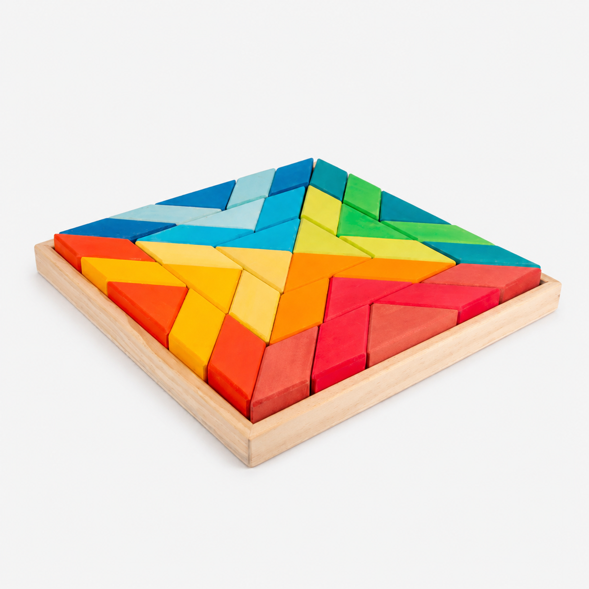 36-Piece Rainbow Wooden Rhombic Geometric Puzzle