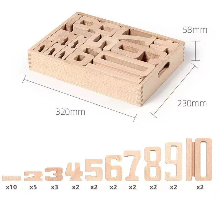 Montessori Wooden Math Blocks Screen-Free Toy for Toddlers