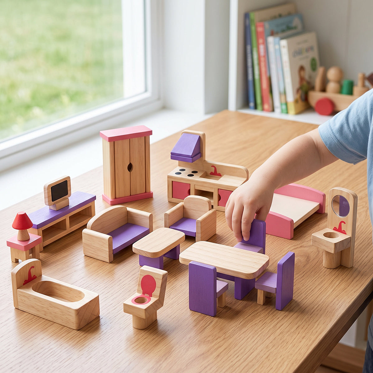 Colorful Mini Wooden Dollhouse Furniture Set