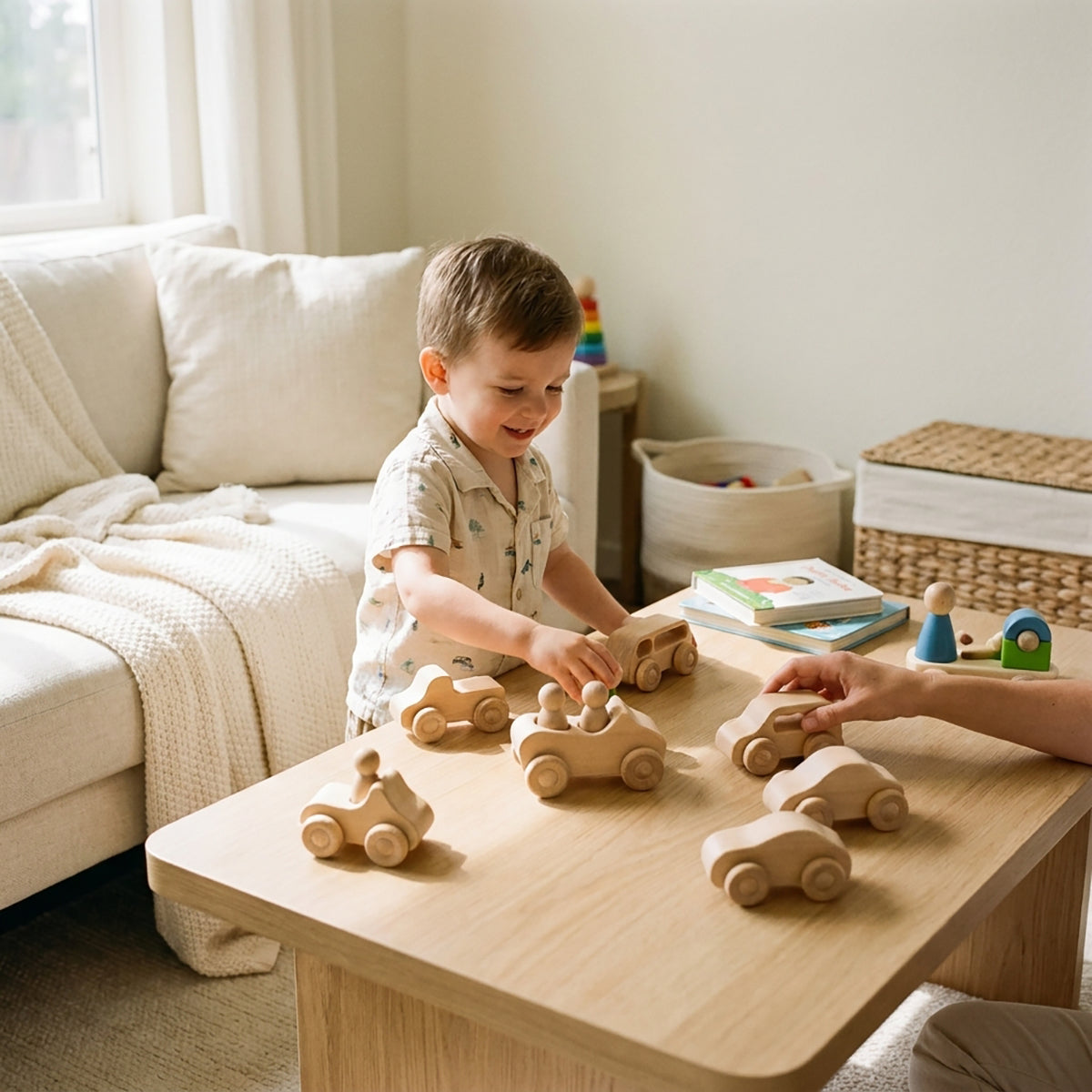 Rainbow Wooden Cars and Peg Dolls Set