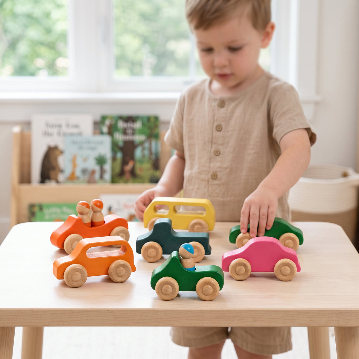 Rainbow Wooden Cars and Peg Dolls Set