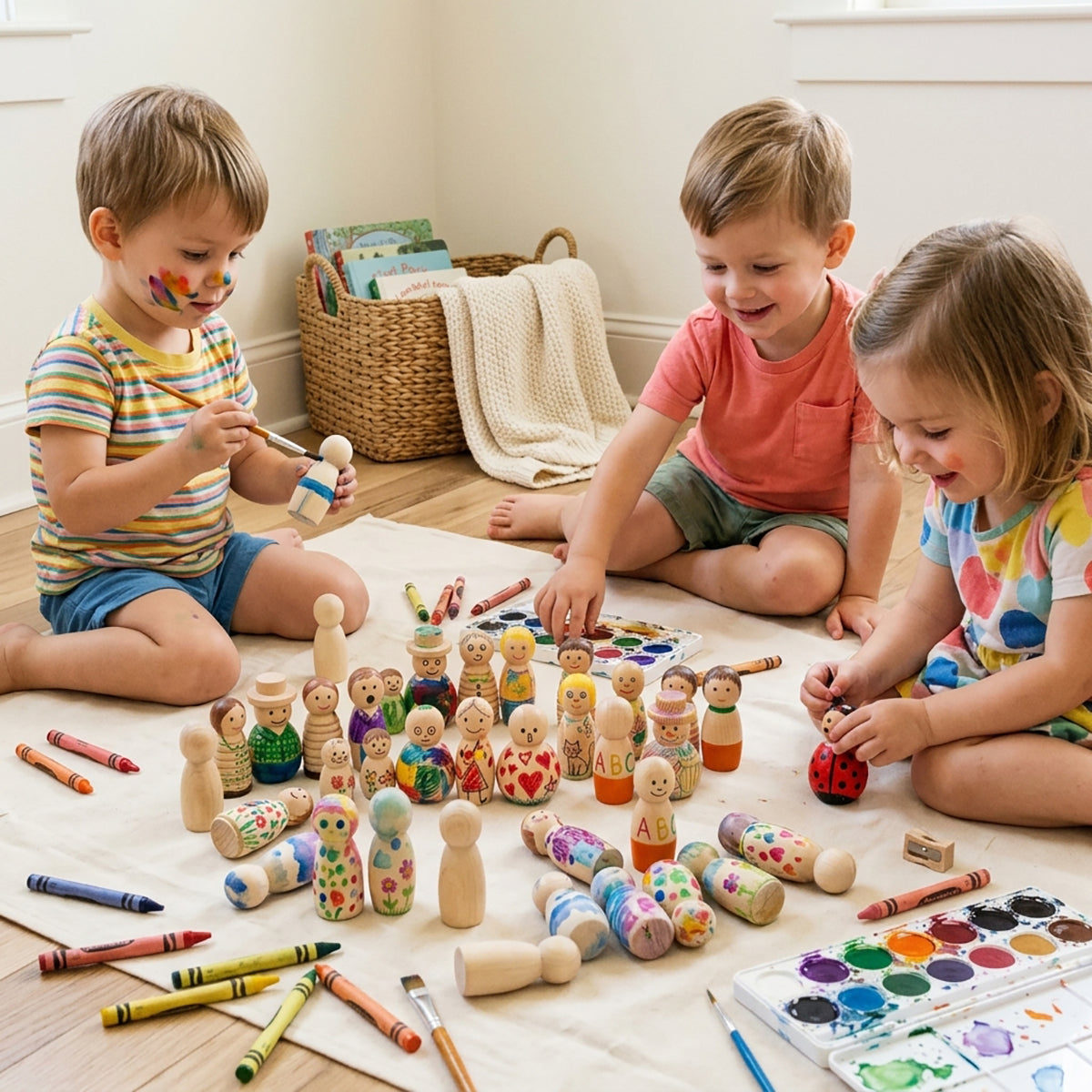 Diverse Wooden Peg Dolls Set