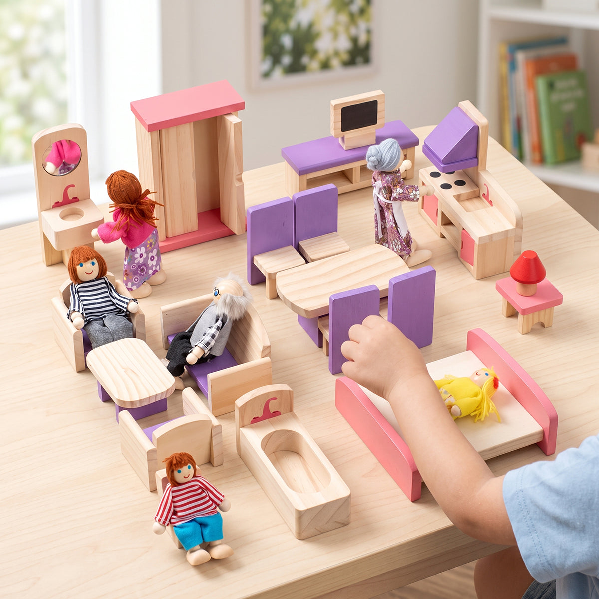 Colorful Mini Wooden Dollhouse Furniture Set